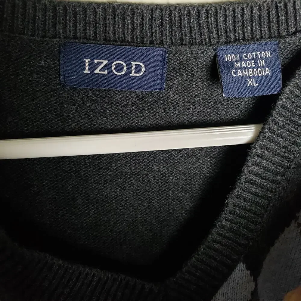 IZOD Men's Gray & Lite Blue Argyle Knit Vest XL